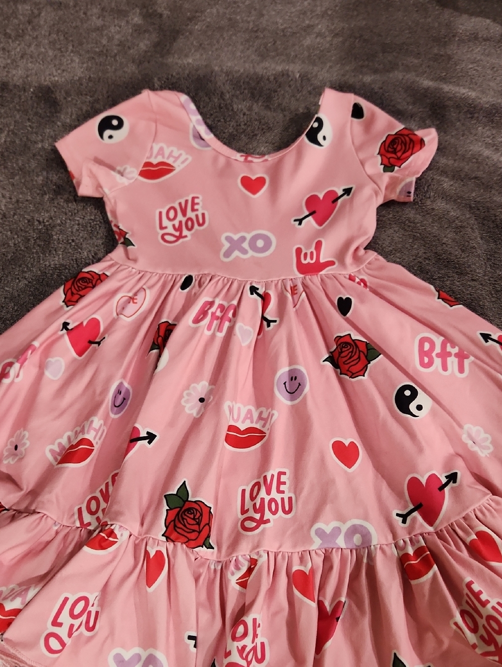 Kids Pink 'Love You' Print Twirl Dress